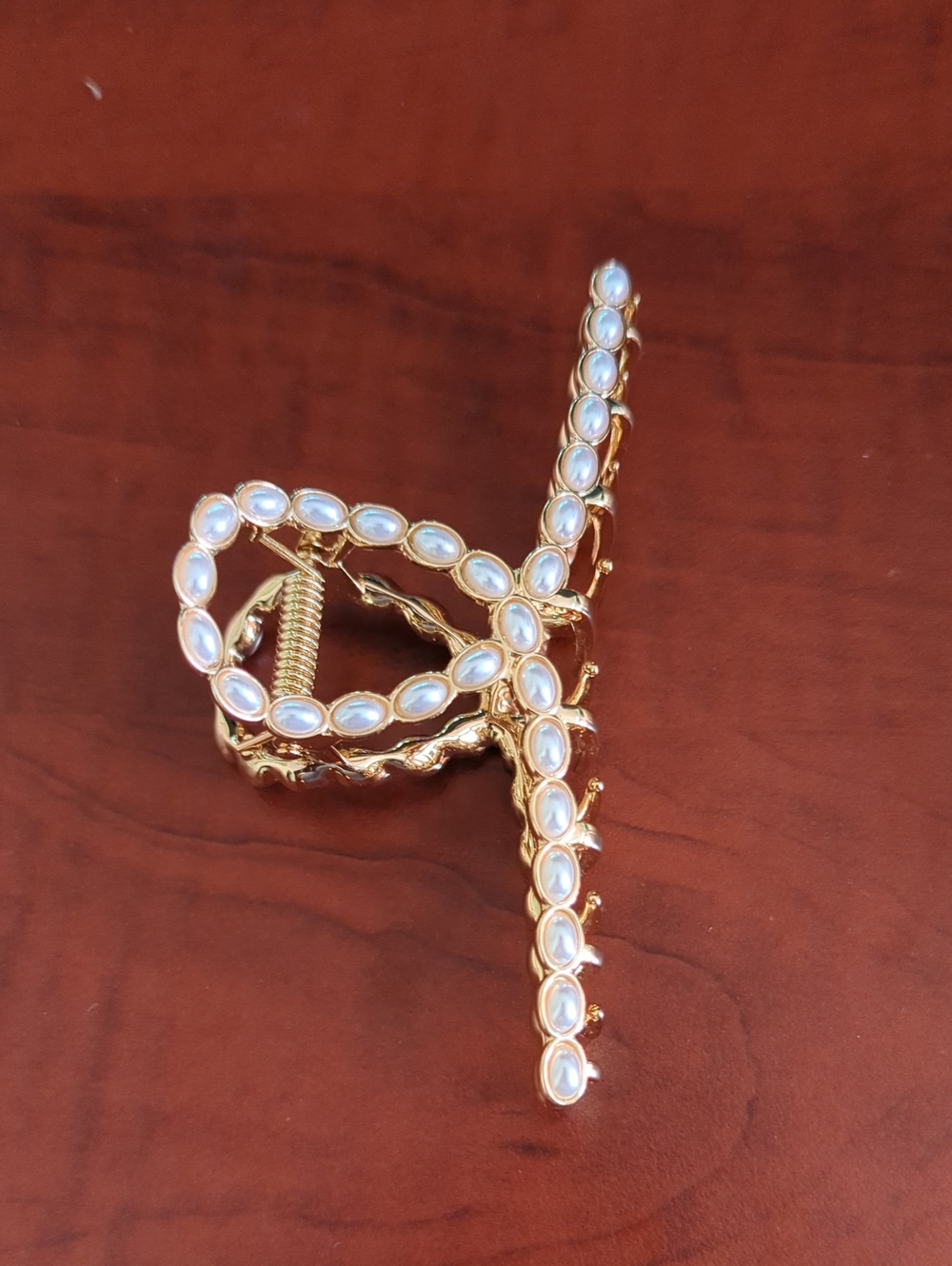 Gold Pearl-Accent Hair Claw Clip